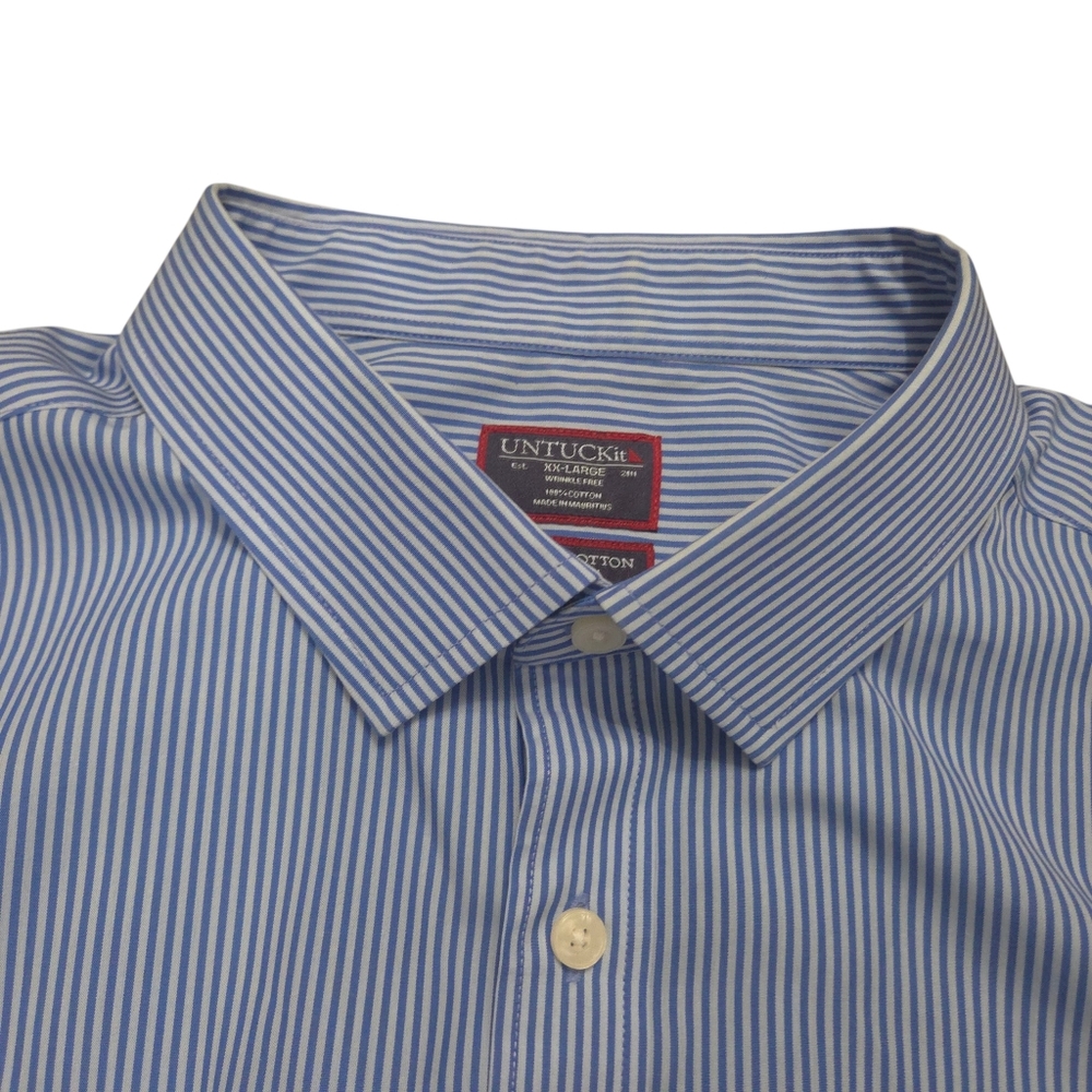 UNTUCKit Wrinkle Free 2ply Cotton Striped Long Sleeve Blue/White Cotton, XXL